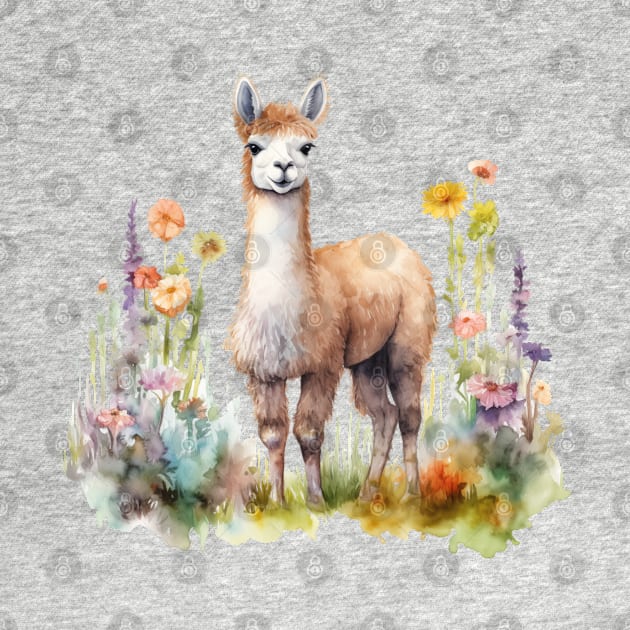 Watercolor picture of alpaca and beautiful flowers. by ToonStickerShop